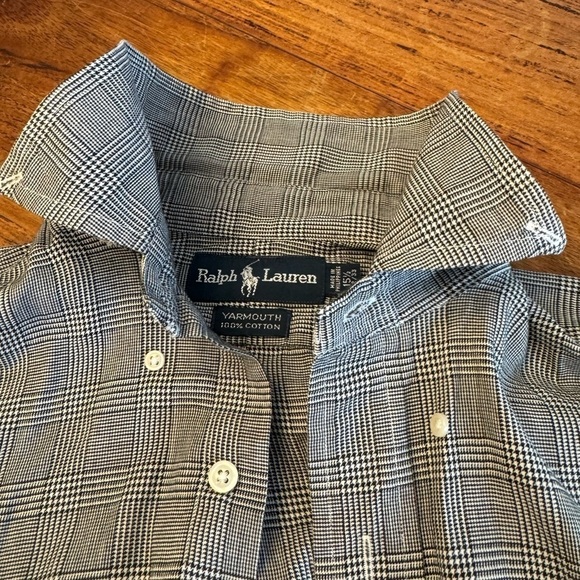 Ralph Lauren Yarmouth Cotton Black White Plaid 15 1/2 x 32/33 - Picture 6 of 7
